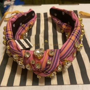 Lele Sadoughi Heart Mixed Crystal Pink Plaid Headband